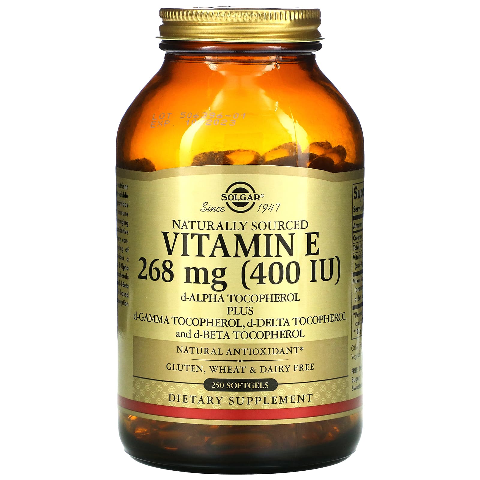 Solgar, Vitamin E 400 IU Mixed, 250 Softgels UPC 033984035423 | HiLife Vitamins